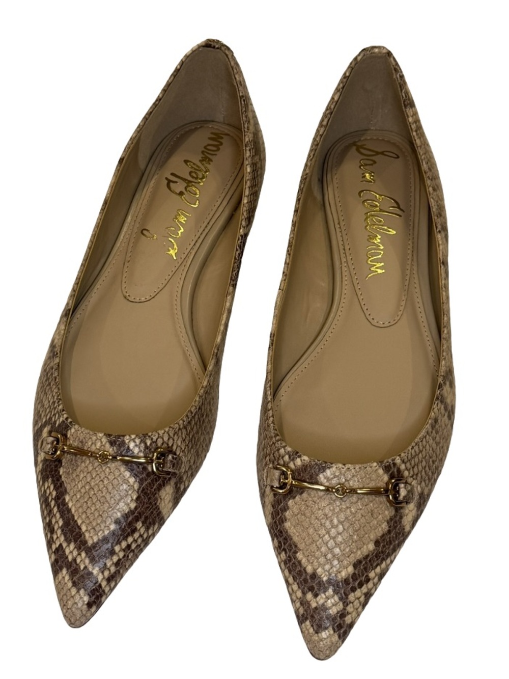 Sam Edelman Nori Leather Snake Print Flat Gold Bit Old Money Size 9.5 NWOB
